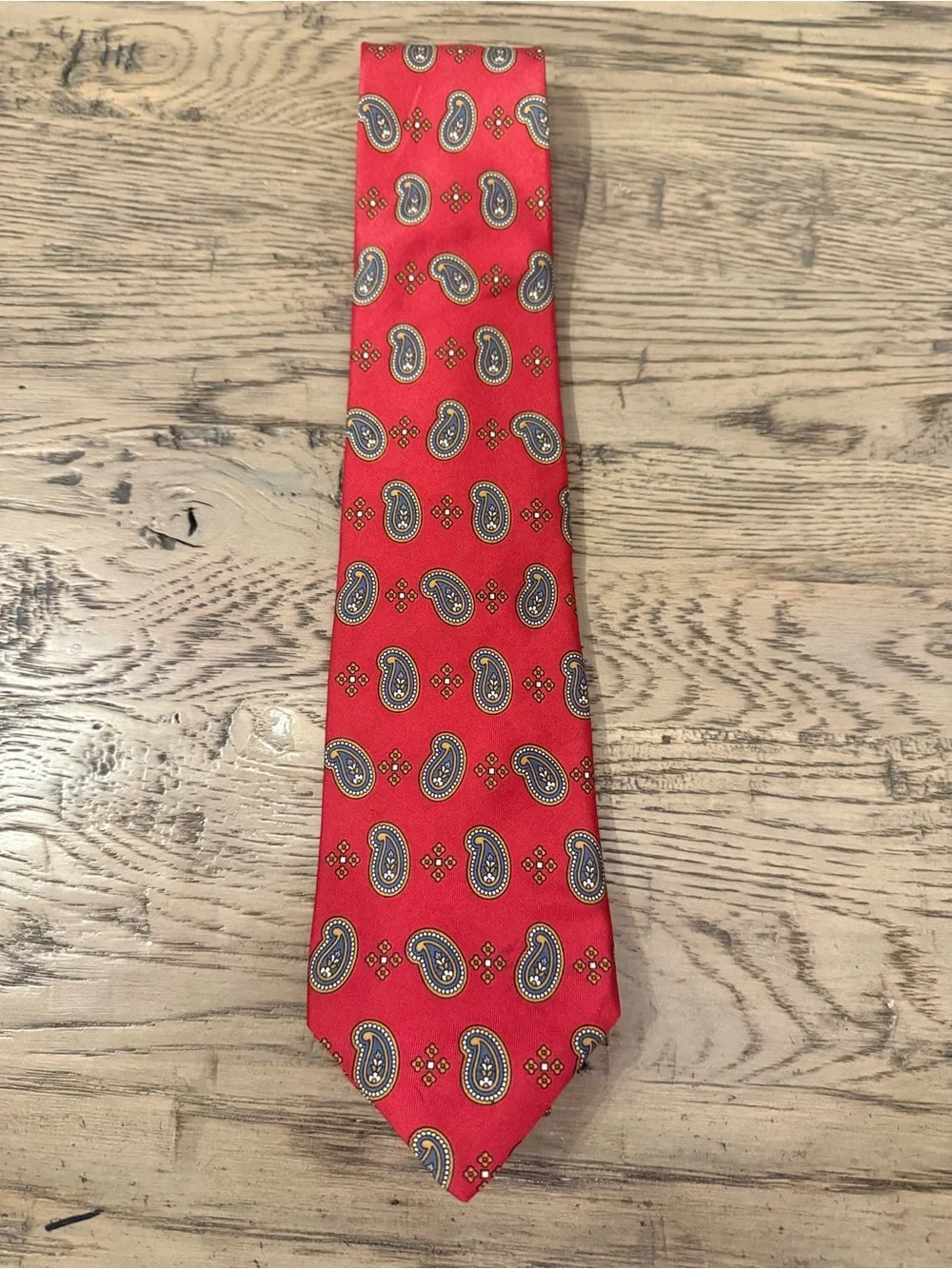 Liberty of London Red Paisley Silk Tie with Navy & Gold Accents